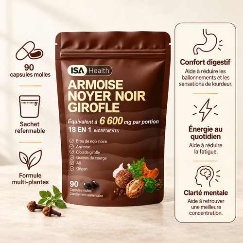 Armoise, Noyer Noir & Girofle Gélules | Formule Cure Intestinale 18 en 1