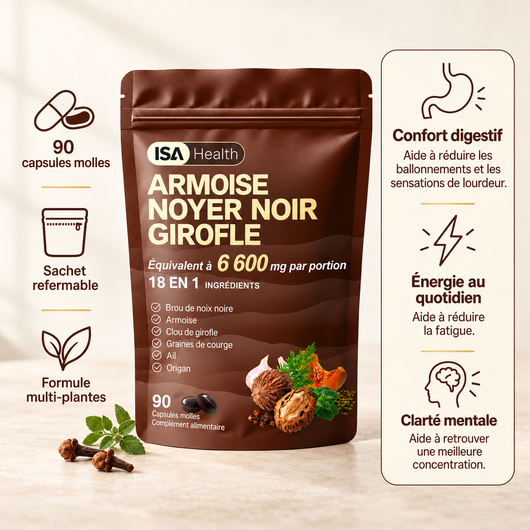 Armoise, Noyer Noir & Girofle Gélules | Formule Cure Intestinale 18 en 1