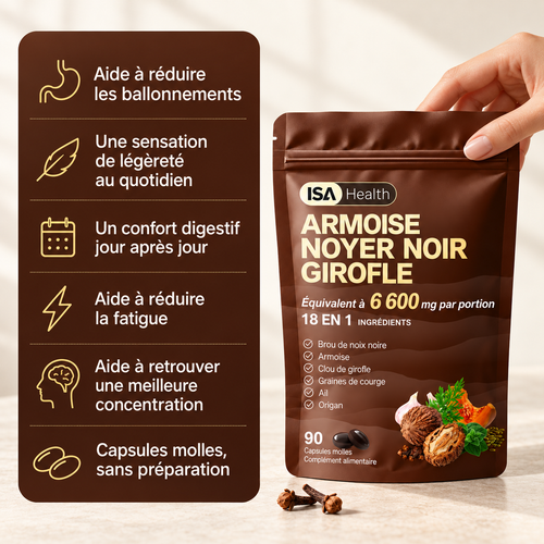 Armoise, Noyer Noir & Girofle Gélules | Formule Cure Intestinale 18 en 1