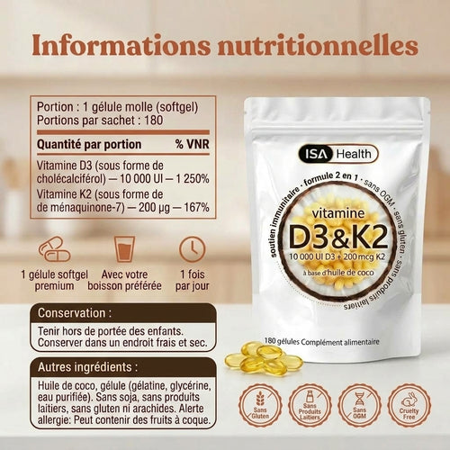Vitamine D3 & K2 | Immunité & Renforcement Osseux